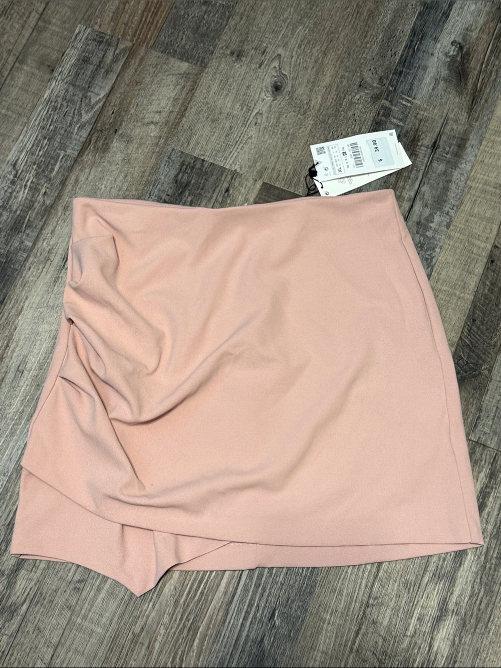 NWT Zara Pastel Pink Draped Wrap Mini Skirt High Waisted Asymmetrical XL
